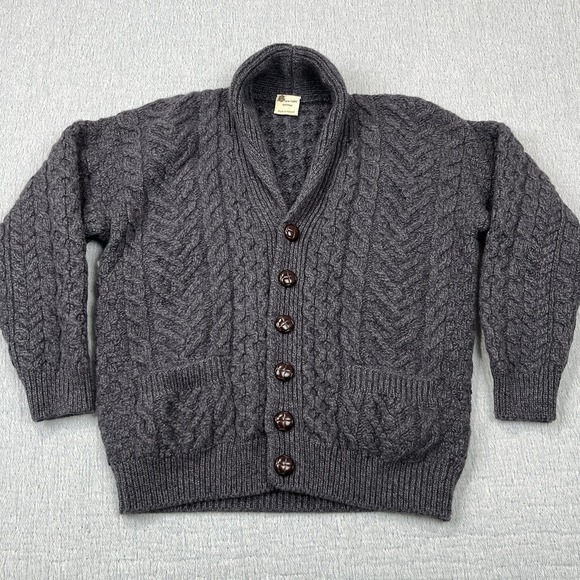 Boyne Valley Knitwear Patchwork Shawl Collar Cardigan Gray Merino Wool - Picture 1 of 10